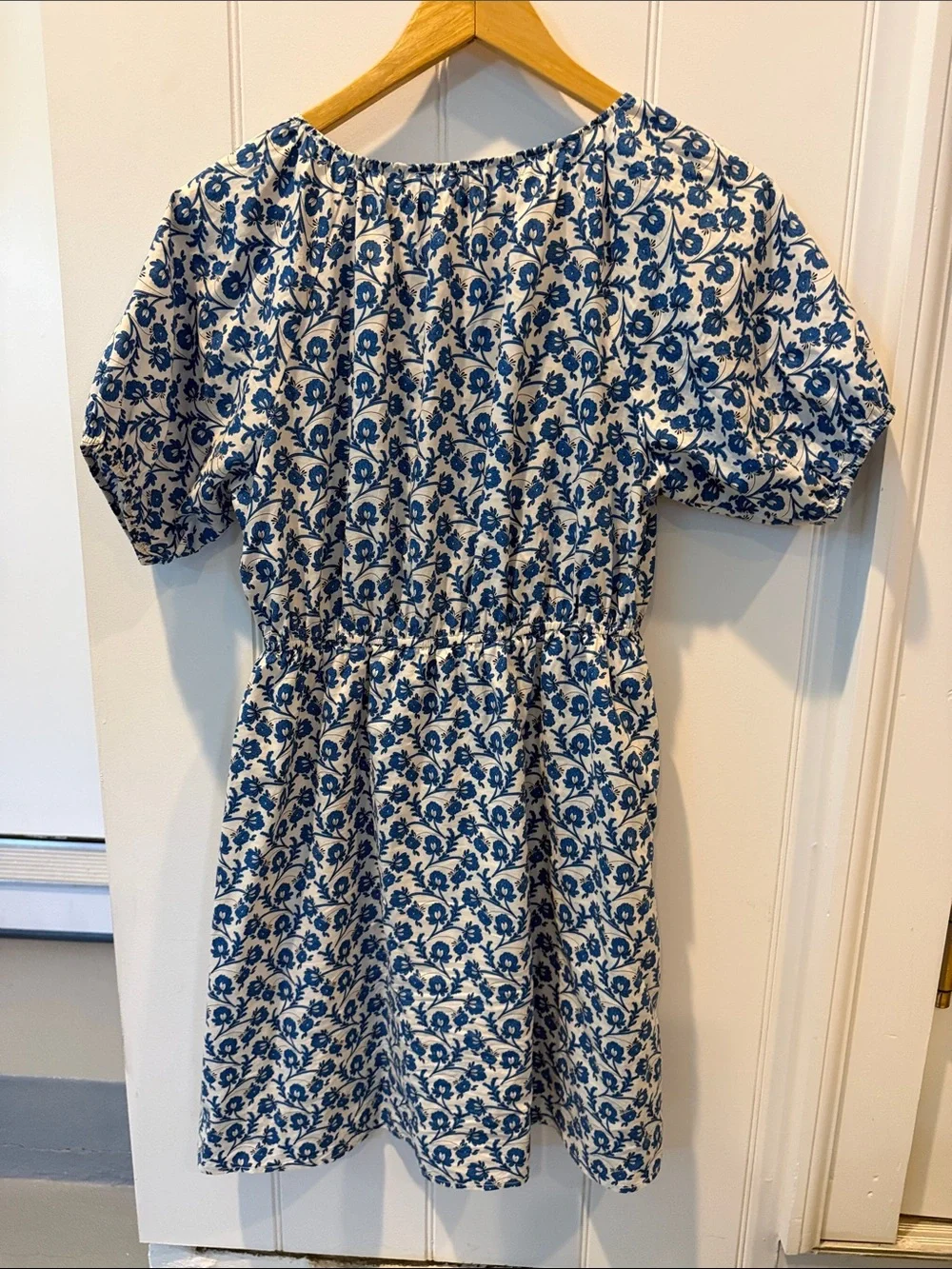 THML Blue and White Floral Mini Dress with Orange Tassel